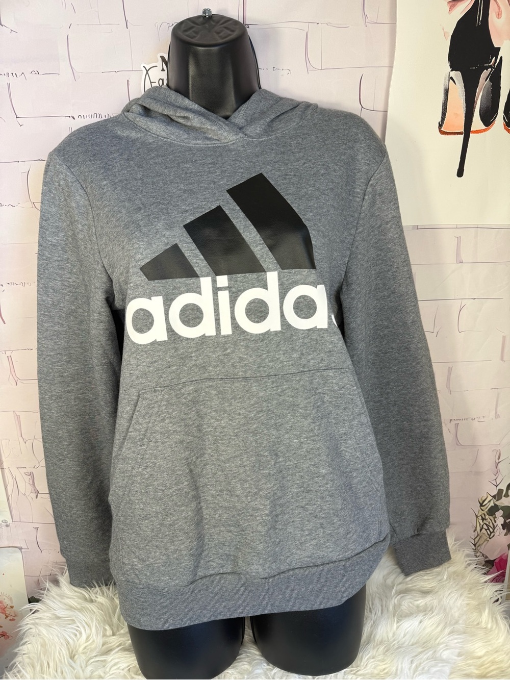 adidas Gray Pullover Hoodie with Black Logo